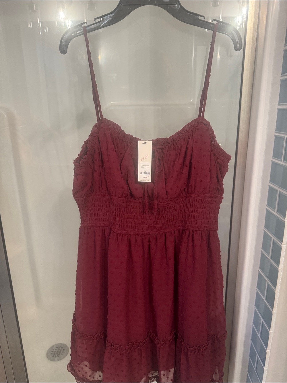 Francesca's Collections Burgundy Swiss Dot Smocked Cami Dress